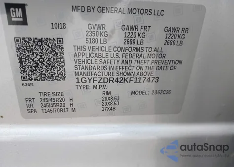 2019 Cadillac Xt4 Premium Luxury z USA, uszkodzony, nr VIN 1GYFZDR42KF117473